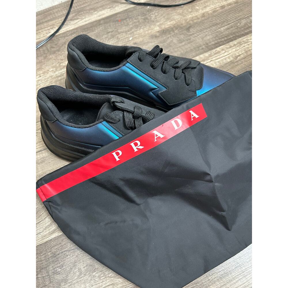 NEW Prada Iridescent Leather Shoes Mens Size 10.5 Blue Designer Luxury Sneakers